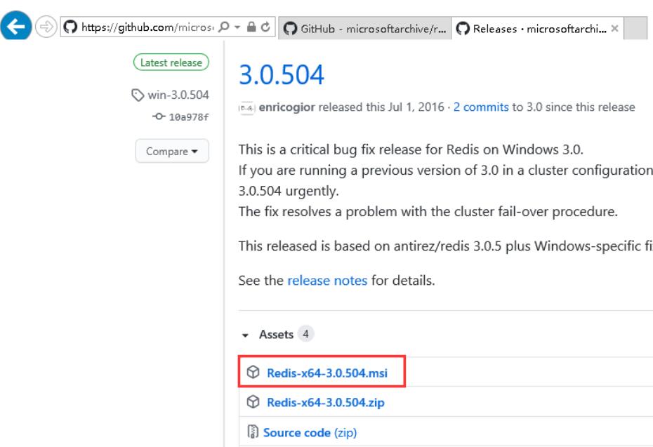 网站下载安装包https://github.com/microsoftarchive/redis/releases