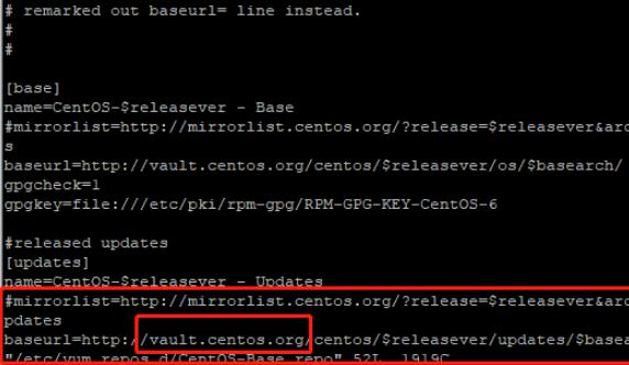 将 baseurl 中的mirrorlist.centos.org 改为 vault.centos.org