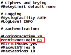 将PermitRootLogin yes 改为 PermitRootLogin no后保存退出