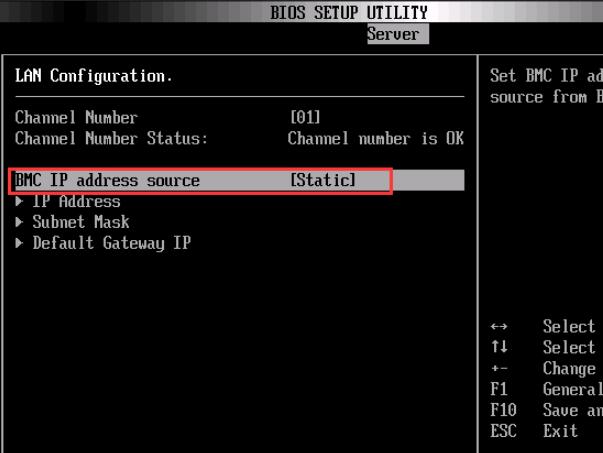 BMC IP address source 为Static静态