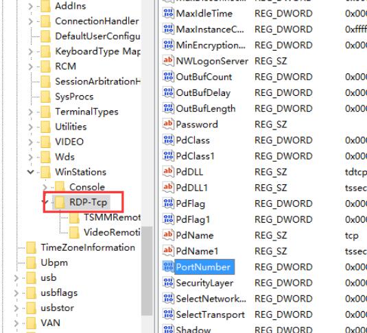 找到注册表名称：HKEY_LOCAL_MACHINE\SYSTEM\CurrentControlSet\Control\Terminal Server\WinStations\RDP-Tcp