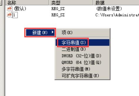 若需要创建启动项，则右键选择“新建”下的“字符串值”