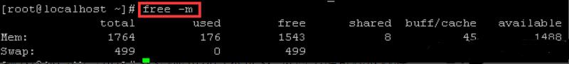 输入free -m，按回车键查看剩余内存