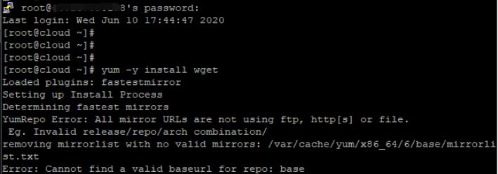 输入命令：yum -y install wget时会发现无法安装
