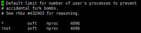 将/etc/security/limits.d/20-nproc.conf文件中nproc值设置成4096