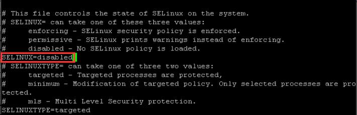 按“i”进入插入模式，将SELINUX=enforcing改为SELINUX=disabled