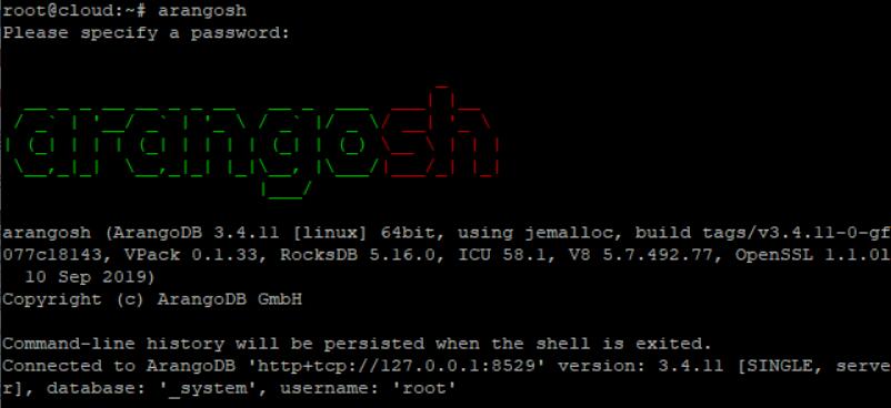安装完成，运行arangosh，输入密码，即可进入ArangoDB界面
