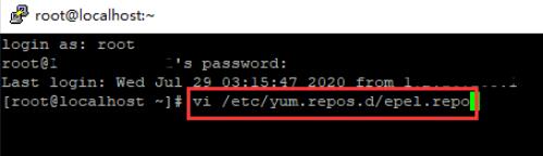 输入vi /etc/yum.repos.d/epel.repo按回车键进入vi编辑