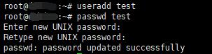 输入useradd test  passwd test命令