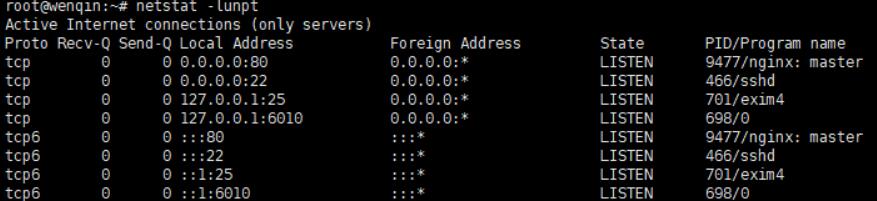 使用netstat -lunpt查看