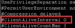 找到ClientAliveInterval 参数去掉前面的#，将ClientAliveInterval后面的0改成60