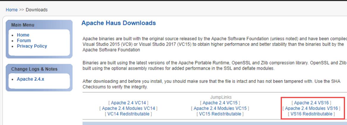 选的用VC16编译Apache，选择下载至此，下载过程完成