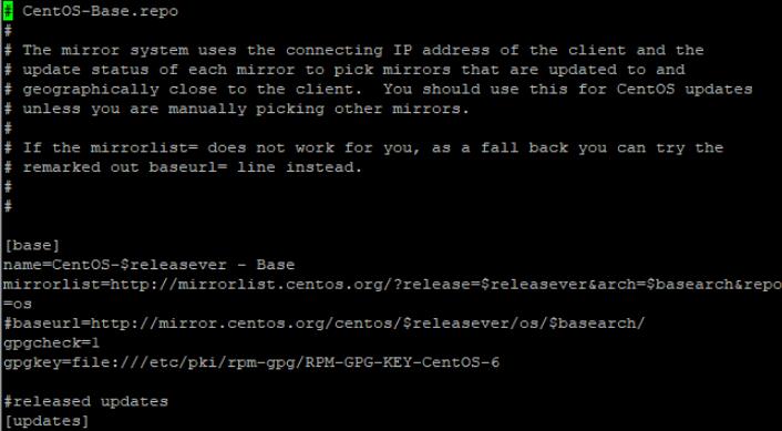 输入命令：vi /etc/yum.repos.d/CentOS-Base.repo